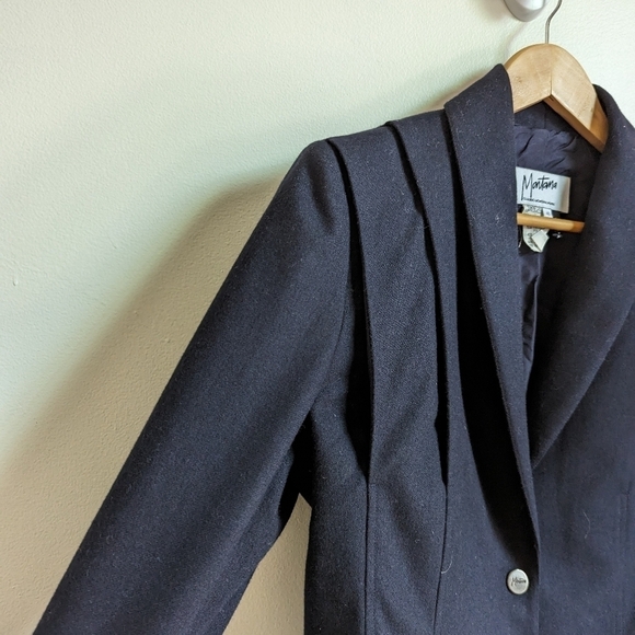 VINTAGE CLAUDE MONTANA French Navy Wool 80's Power Simple Breasted Blazer Medium - Picture 5 of 11